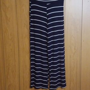 Wide legged navy and white striped pants